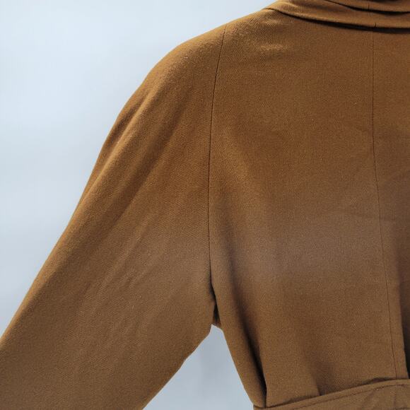Vintage J. Hilary Wool Coat Womens 4 Belted Camel Brown Long Trench Made in USA - Picture 14 of 16